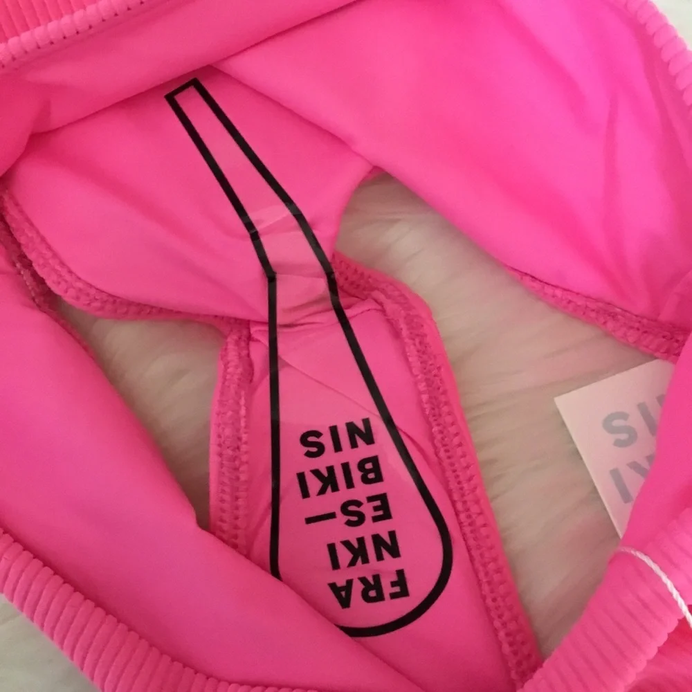 Frankie’s Bikinis Jenna Bright Pink Ribbed Bikini Bottoms Size XS